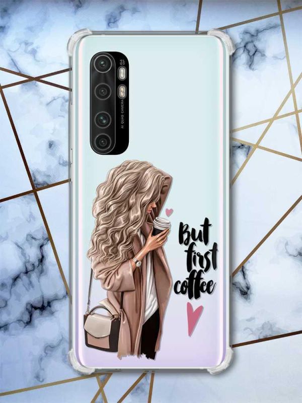 Чохол з потовщеними кутами на Xiaomi Mi Note 10 Lite дизайн Дівчина з кавою принт 114