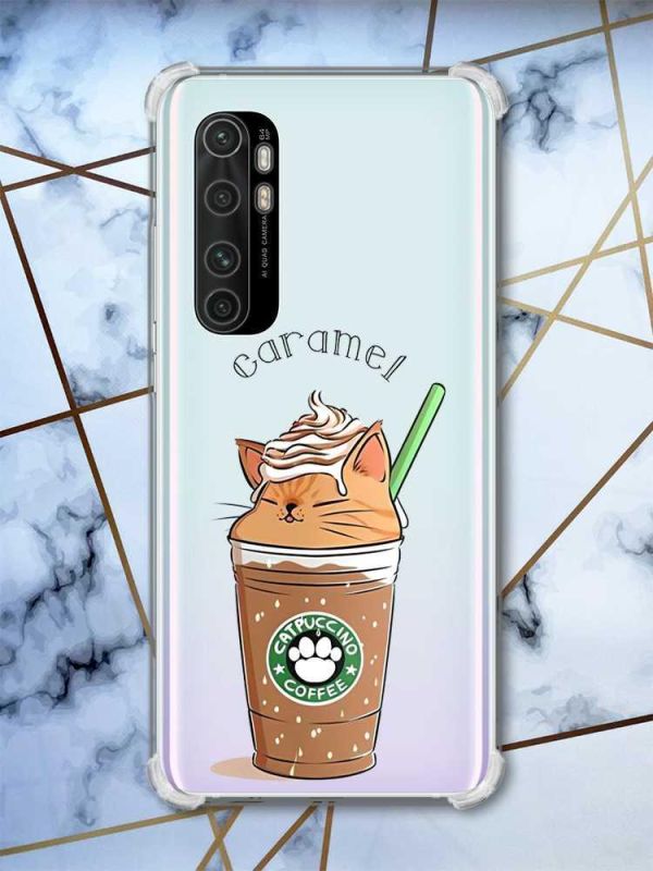 Чохол з потовщеними кутами на Xiaomi Mi Note 10 Lite дизайн Капучіно котик принт 97
