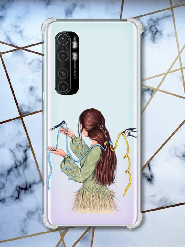 Чохол з потовщеними кутами на Xiaomi Mi Note 10 Lite Дівчина з ластівками (принт 16)