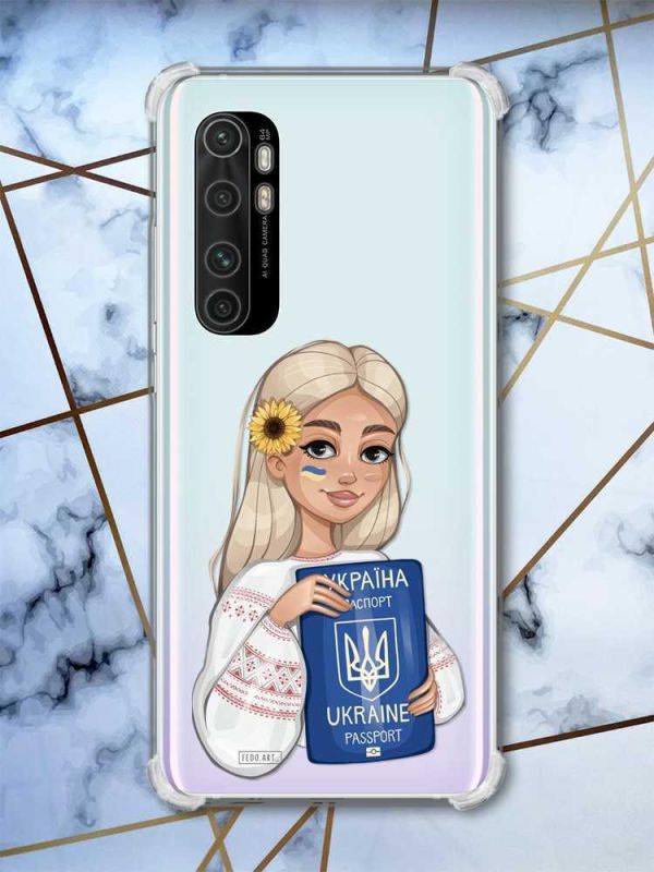 Чохол з потовщеними кутами на Xiaomi Mi Note 10 Lite Дівчина з паспортом (принт 13)