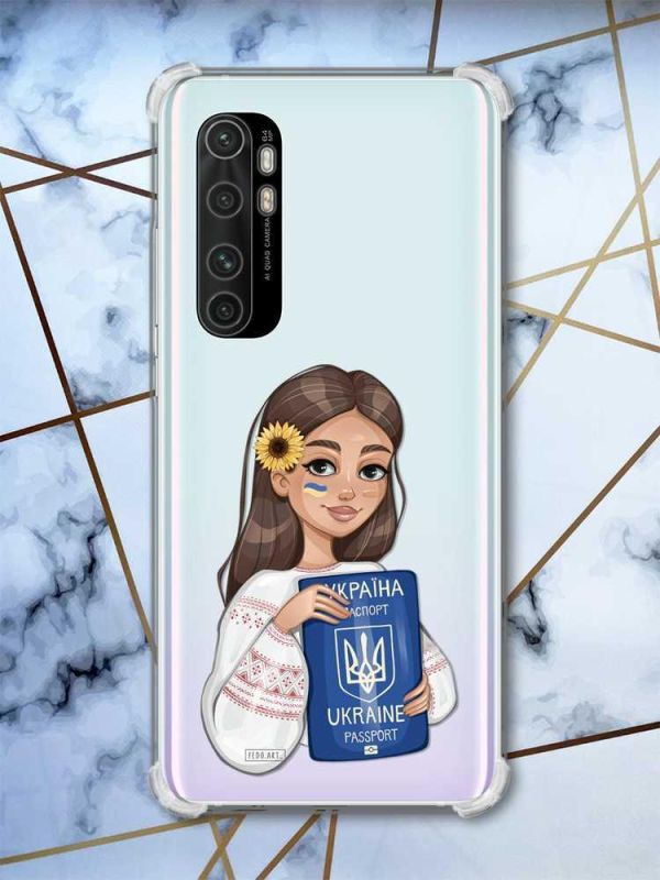 Чохол з потовщеними кутами на Xiaomi Mi Note 10 Lite Дівчина з паспортом (принт 12)