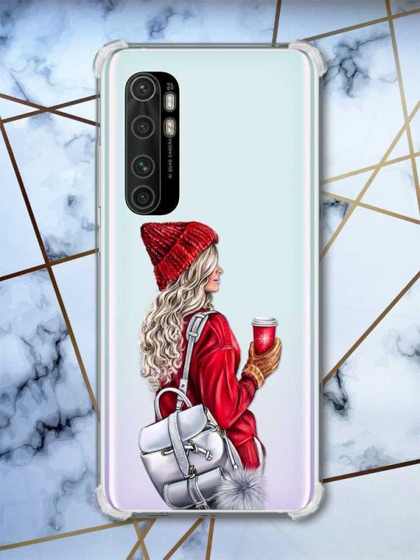 Чохол з потовщеними кутами на Xiaomi Mi Note 10 Lite рельєфний дизайн Дівчина з рюкзаком принт 9