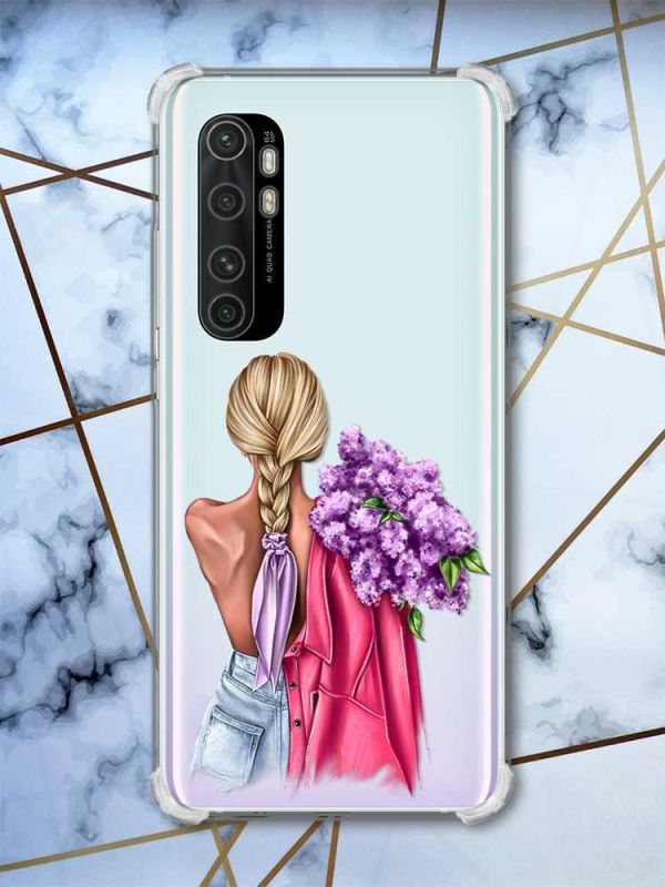 Чохол з потовщеними кутами на Xiaomi Mi Note 10 Lite Дівчина з бузком (принт 7)