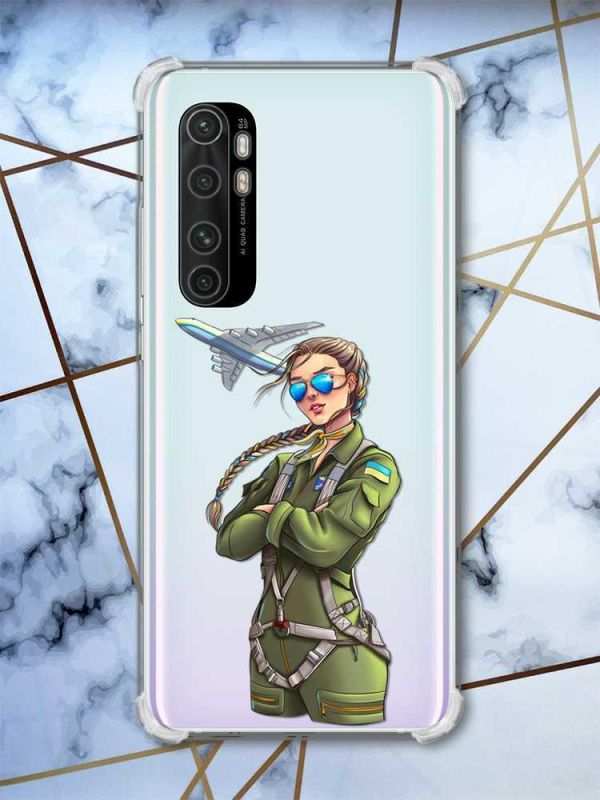 Чохол з потовщеними кутами на Xiaomi Mi Note 10 Lite Дівчина-пілот (патріотичний принт 6)