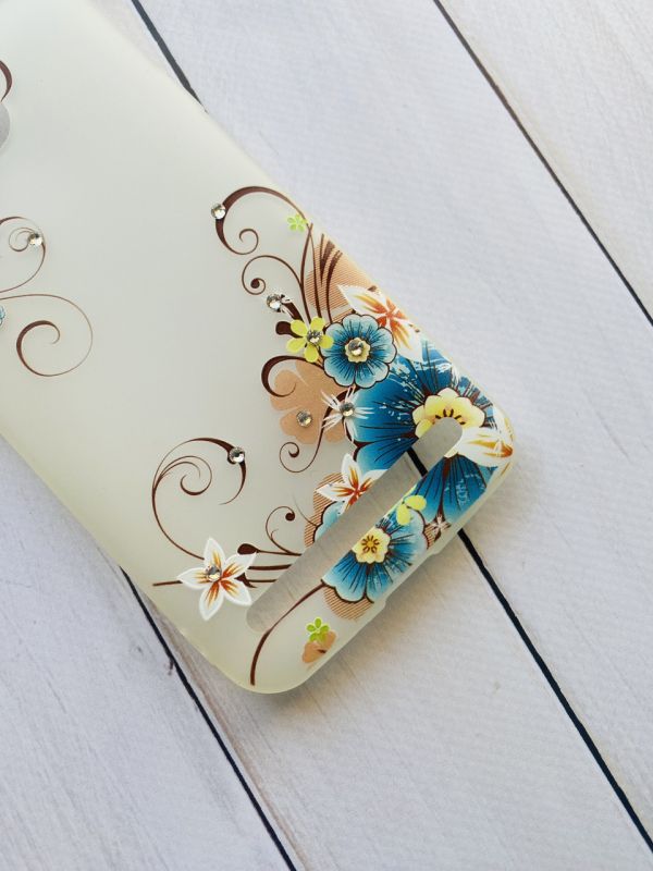 Силіконовий матовий чохол, прикрашений камінням, для Huawei Y3-II Y3-2 Коричнево-сині квіти