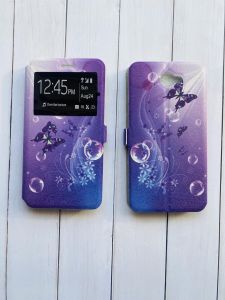 Чохол-книга з малюнком для Huawei Y7-II 2017 Маленькі метелики на фіолетовому