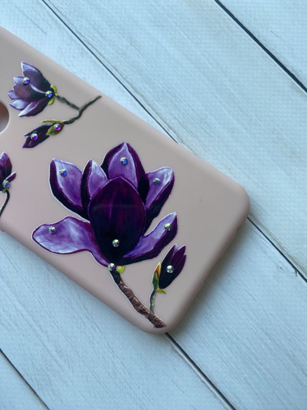 Силіконовий чохол з малюнком та камінням для Huawei Nova 2 Лотос фіолетовий