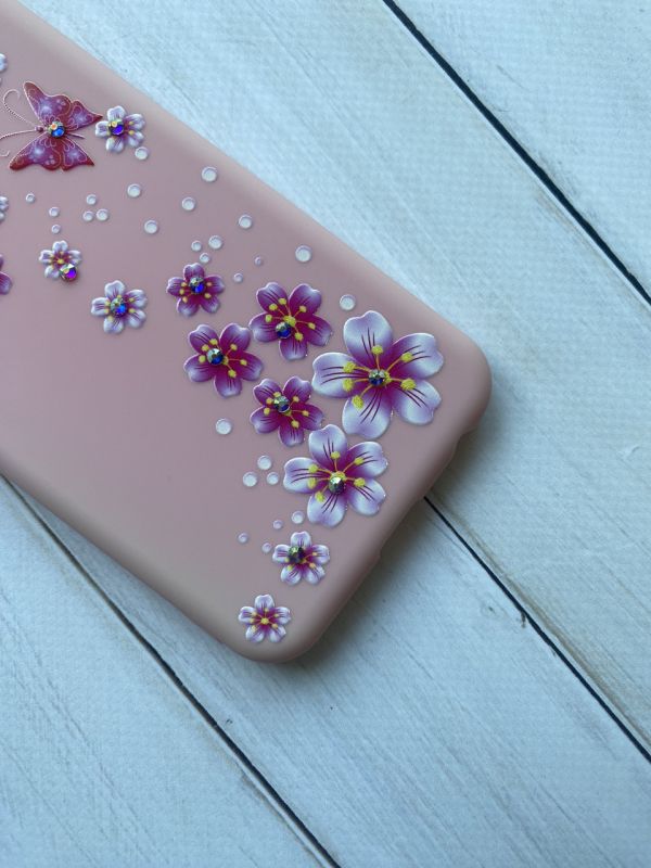 Силіконовий чохол з малюнком та камінням для Huawei Nova 2 Квіти і метелики