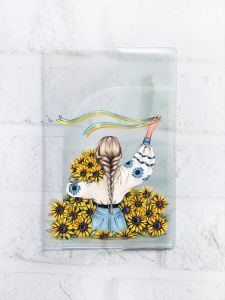 Обкладинка на паспорт книжечку :: Дівчина з соняшника (патріотичний принт 25)