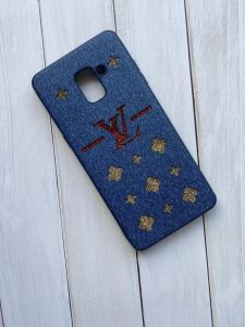 Силіконовий чохол із тканинною обшивкою для Samsung Galaxy A8 Plus 2018 A730 Луї Віттон синій