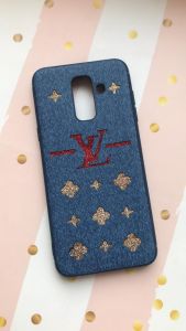 Силіконовий чохол з тканинною обшивкою для Samsung Galaxy А6 Plus Луї Віттон синій