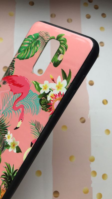 Пластиковий глянсовий чохол для Samsung Galaxy А6 Plus Фламінго на рожевому
