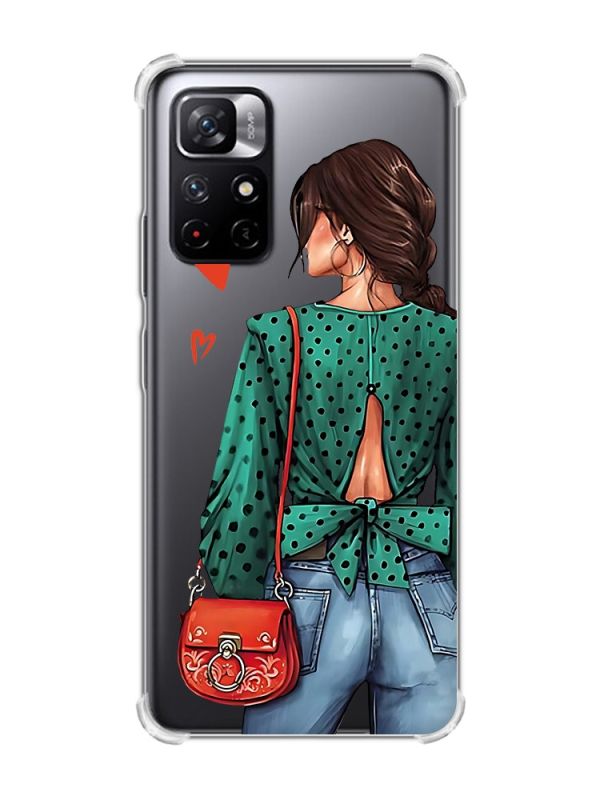 Чохол з потовщеними кутами на Xiaomi Redmi Note 11 5G Дівчина в зеленому (принт 224)