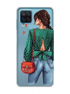 Прозорий чохол на Samsung A12 4G Дівчина в зеленому (принт 224)