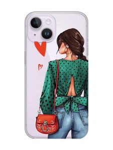 Прозорий чохол із захистом камери на iPhone 14 Дівчина в зеленому (принт 224)