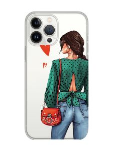 Прозорий чохол із захистом камери на iPhone 14 Pro Дівчина в зеленому (принт 224)