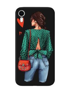 Матовий чорний чохол на Apple iPhone XR Дівчина в зеленому (принт 224)