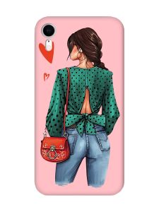 Матовий рожевий чохол на Apple iPhone XR Дівчина в зеленому (принт 224)