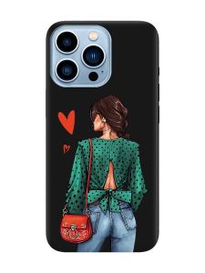 Матовий чорний чохол на Apple iPhone 13 Pro Max Дівчина в зеленому (принт 224)