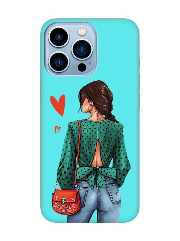 Матовий бірюзовий чохол на Apple iPhone 13 Pro Max Дівчина в зеленому (принт 224)