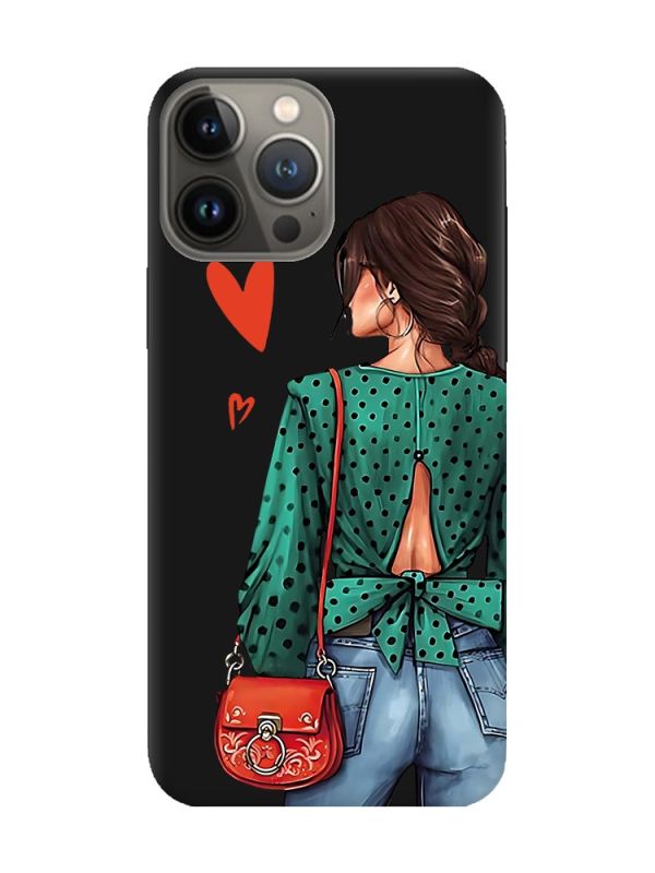 Матовий чорний чохол на Apple iPhone 13 Pro Дівчина в зеленому (принт 224)