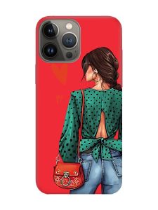 Матовий червоний чохол на Apple iPhone 13 Pro Дівчина в зеленому (принт 224)