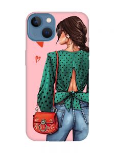 Матовий рожевий чохол на Apple iPhone 13 Дівчина в зеленому (принт 224)