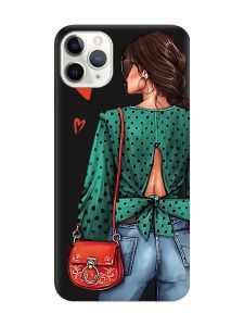 Матовий чорний чохол на iPhone 11 Pro Max (6.5) Дівчина в зеленому (принт 224)