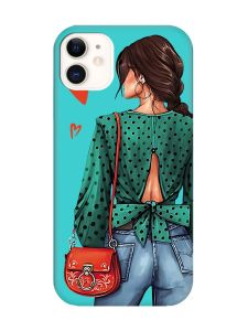 Матовий бірюзовий чохол на Apple iPhone 11 (6.1) Дівчина в зеленому (принт 224)