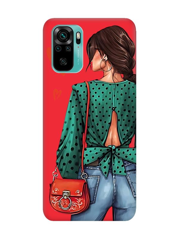 Матовий червоний чохол на Xiaomi Redmi Note 10 / Note 10s Дівчина в зеленому (принт 224)
