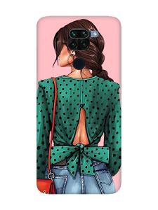 Матовий рожевий чохол на Xiaomi Redmi Note 9 Дівчина в зеленому (принт 224)