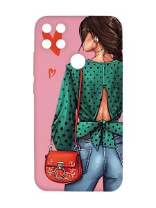 Матовий рожевий чохол на Xiaomi Redmi 10C Дівчина в зеленому (принт 224)