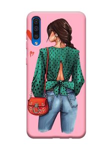 Матовий рожевий чохол на Samsung Galaxy A50 (2019) A505 Дівчина в зеленому (принт 224)