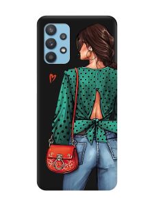 Матовий чорний чохол на Samsung Galaxy A32 Дівчина в зеленому (принт 224)