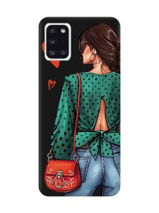 Матовий чорний чохол на Samsung Galaxy A31 Дівчина в зеленому (принт 224)