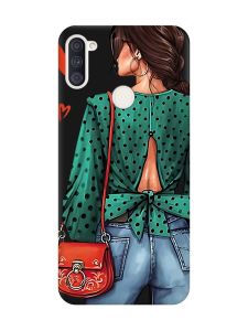 Матовий чорний чохол на Samsung Galaxy A11 Дівчина в зеленому (принт 224)