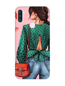 Матовий рожевий чохол на Samsung Galaxy A11 Дівчина в зеленому (принт 224)