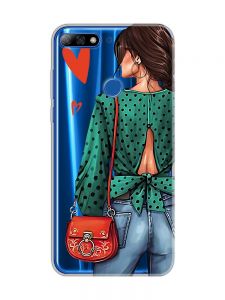 Прозорий чохол на Huawei Y7 2018 / Y7 prime 2018 Дівчина в зеленому (принт 224)
