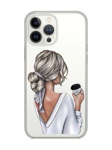 Прозорий чохол із захистом камери на iPhone 14 Pro Max :: Дівчина з латте (принт 227)