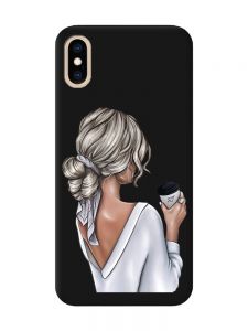 Матовий чорний чохол на iPhone XS MAX Дівчина з латте (принт 227)