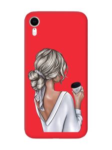 Матовий червоний чохол на Apple iPhone XR Дівчина з латте (принт 227)