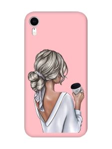 Матовий рожевий чохол на Apple iPhone XR Дівчина з латте (принт 227)