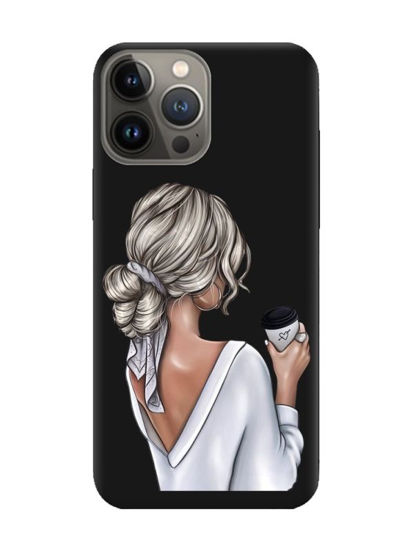 Матовий чорний чохол на Apple iPhone 13 Pro Дівчина з латте (принт 227)