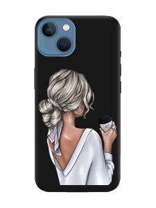 Матовий чорний чохол на Apple iPhone 13 Дівчина з латте (принт 227)