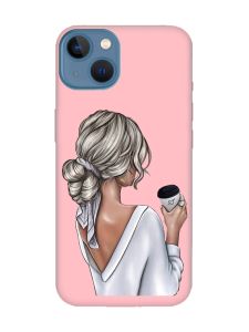 Матовий рожевий чохол на Apple iPhone 13 Дівчина з латте (принт 227)