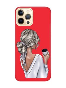 Матовий червоний чохол на Apple iPhone 12 Pro Max Дівчина з латте (принт 227)