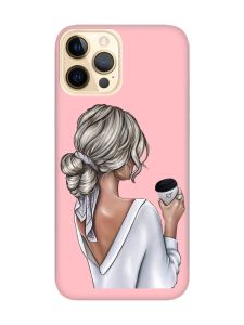 Матовий рожевий чохол на Apple iPhone 12 Pro Max Дівчина з латте (принт 227)