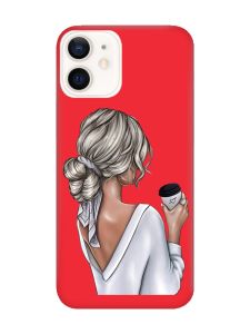 Матовий червоний чохол на Apple iPhone 12 / 12 Pro (6.1) Дівчина з латте (принт 227)