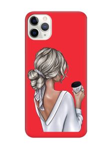 Матовий червоний чохол на iPhone 11 Pro Max (6.5) Дівчина з латте (принт 227)