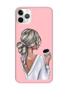 Матовий рожевий чохол на iPhone 11 Pro Max (6.5) Дівчина з латте (принт 227)